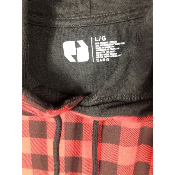 Red & Black Plaid Hoodie Men’s Large Long Sleeve With Side Zippers - Picture 4 of 16